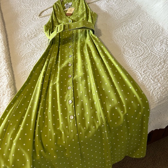 Coldwater Creek Lime Green Polka Dot Dress - Picture 8 of 10